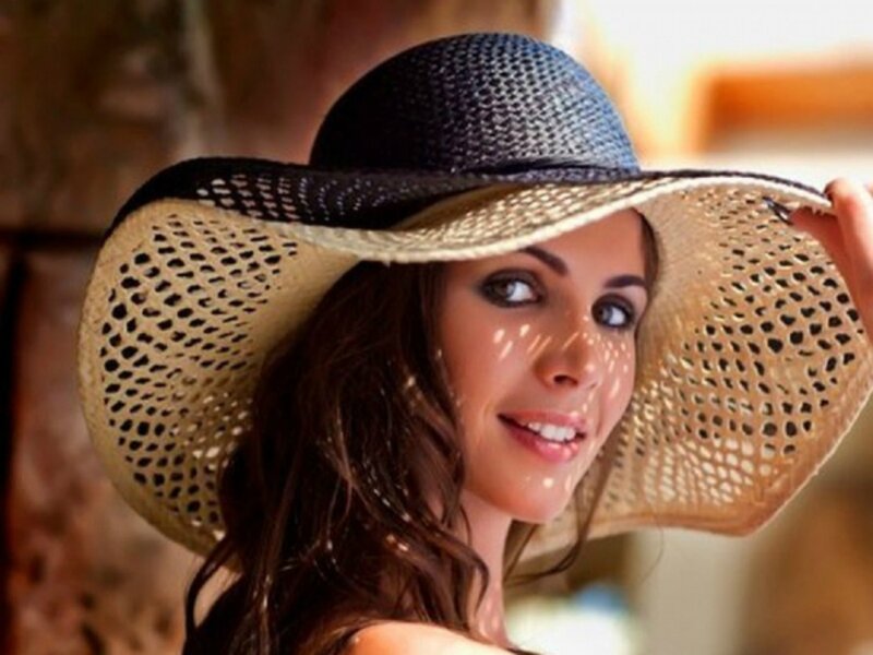 Woman Wearing Straw Hat — Brown, Bright