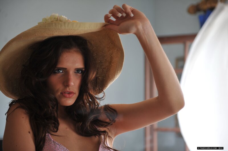 Woman Wearing Straw Hat — Brown, Dramatic, Photograph, Straw Hat, Dress