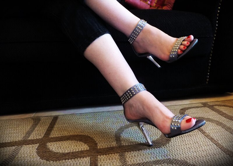 Woman Wearing Studded Heels