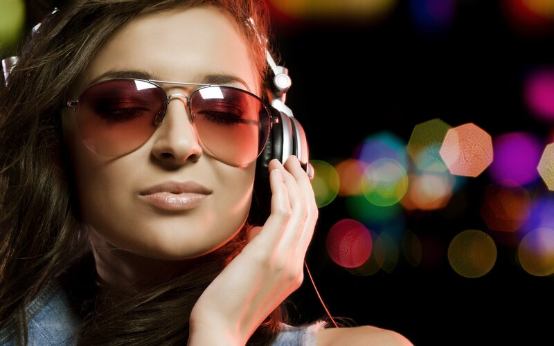 Woman Wearing Sunglasses — Black, Dark