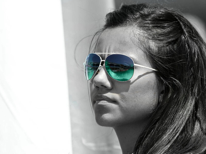 Woman Wearing Sunglasses — Black, Dramatic, Afternoon