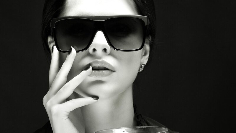 Woman Wearing Sunglasses — Black, Dramatic, Photograph, Earring