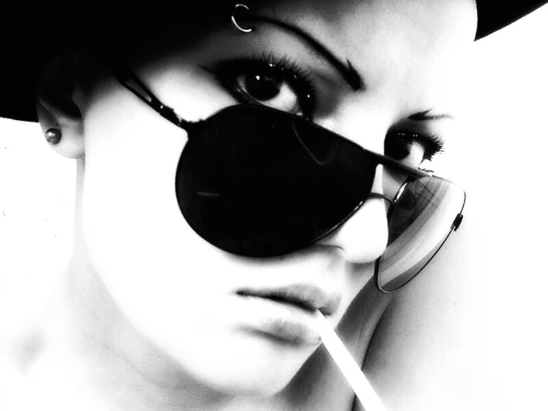 Woman Wearing Sunglasses — Black, Dramatic, Photograph, Hat
