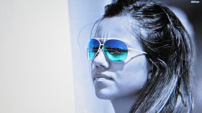 Woman Wearing Sunglasses — Blue, Dramatic, Photograph