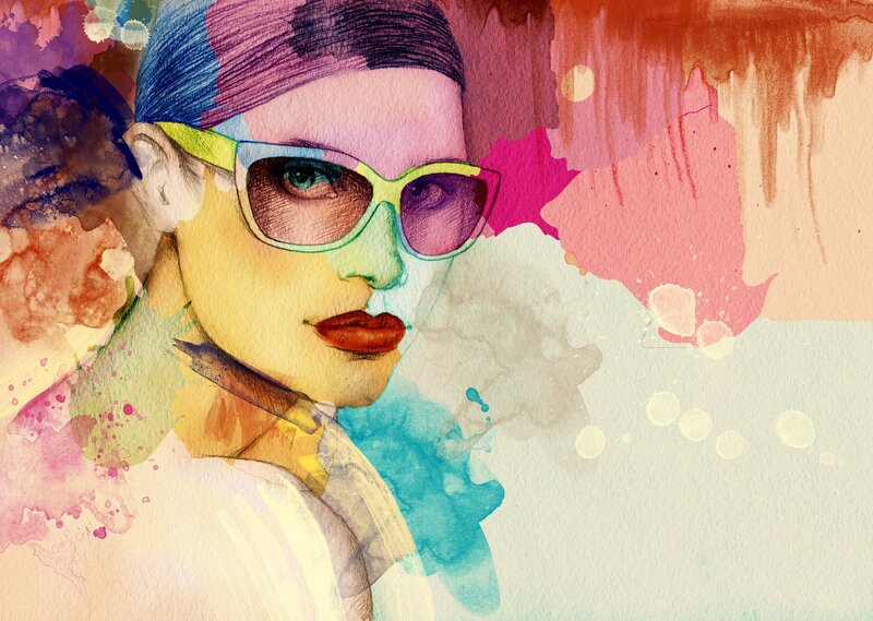 Woman Wearing Sunglasses — Pink, Vibrant, Illustration