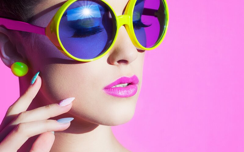 Woman Wearing Sunglasses — Pink, Vibrant