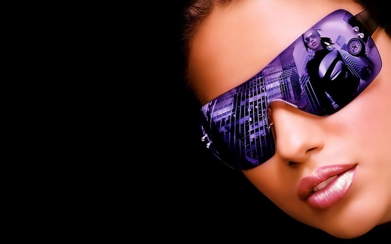 Woman Wearing Sunglasses — Purple, Dramatic