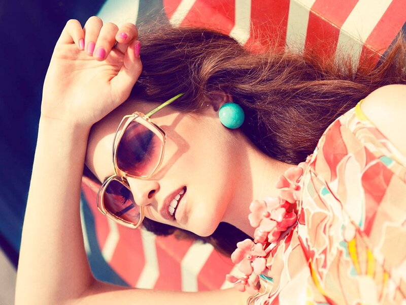 Woman Wearing Sunglasses — Red, Relaxed