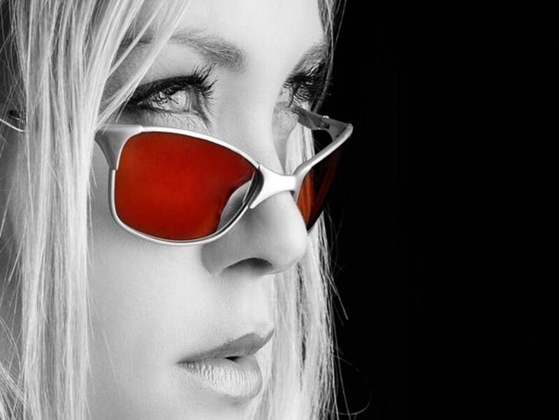 Woman Wearing Sunglasses — Red