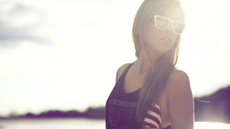 Woman Wearing Sunglasses — White, Bright, Sunset