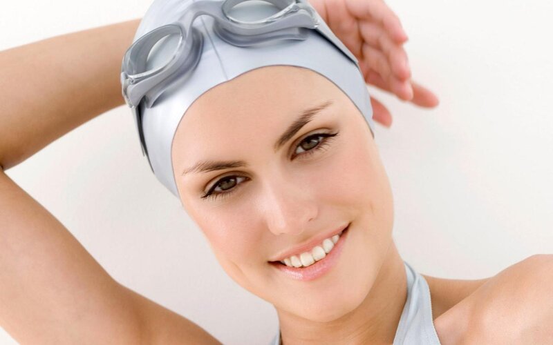 Woman Wearing Swim Cap