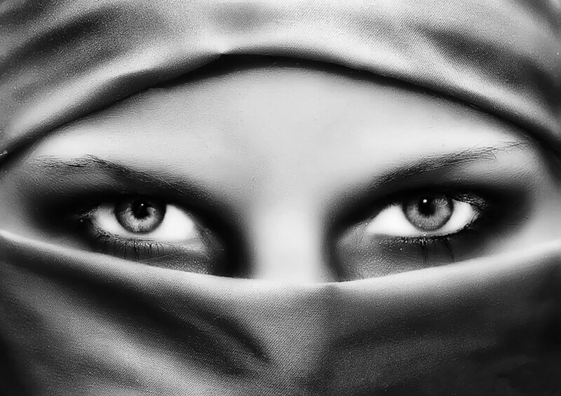 Woman Wearing Veil — Black, Dramatic