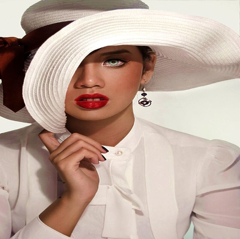 Woman Wearing White Hat — Dramatic, Photograph