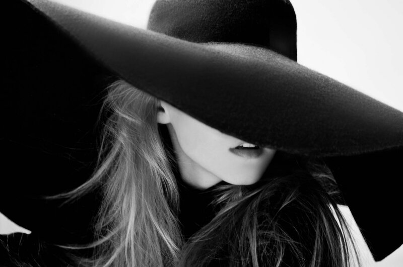 Woman Wearing Wide-brim Hat — Black, Dramatic