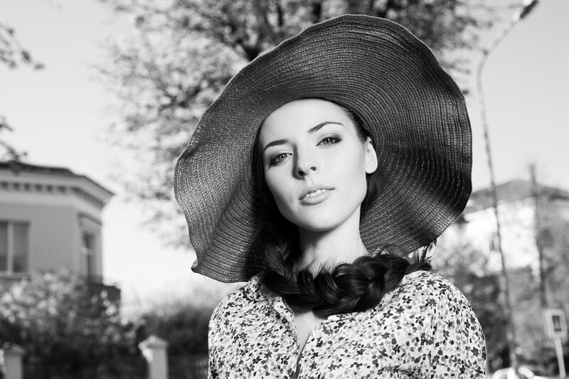 Woman Wearing Wide-brimmed Hat — Black, Serene, Afternoon
