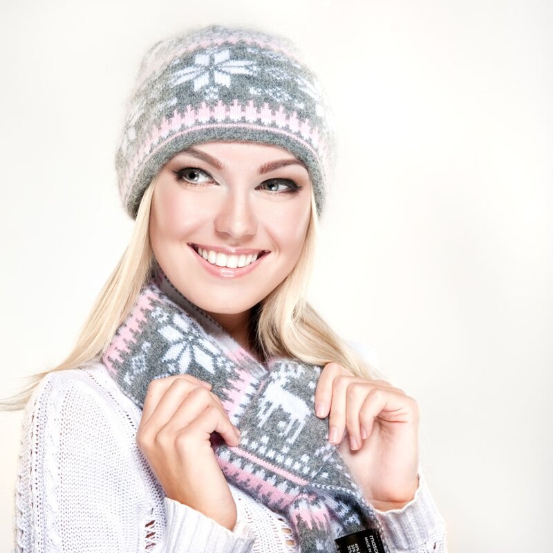 Woman Wearing Winter Hat — White, Happy
