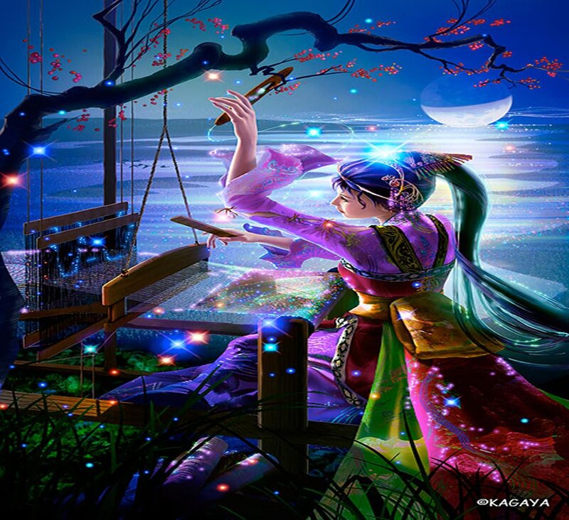 Woman Weaving at Night