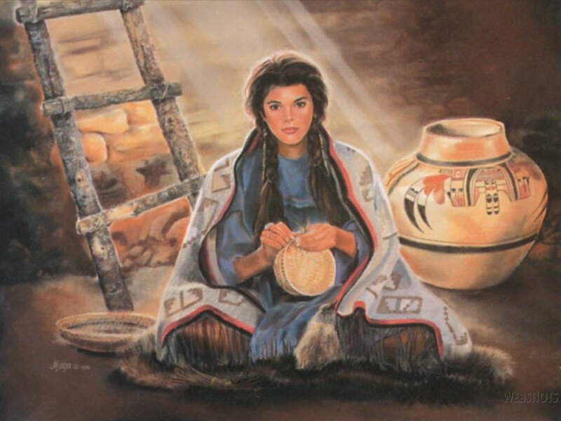 Woman Weaving Basket