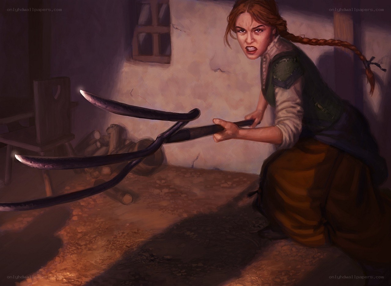 Woman wielding large shears