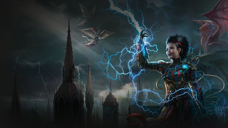 Woman Wielding Lightning — Blue