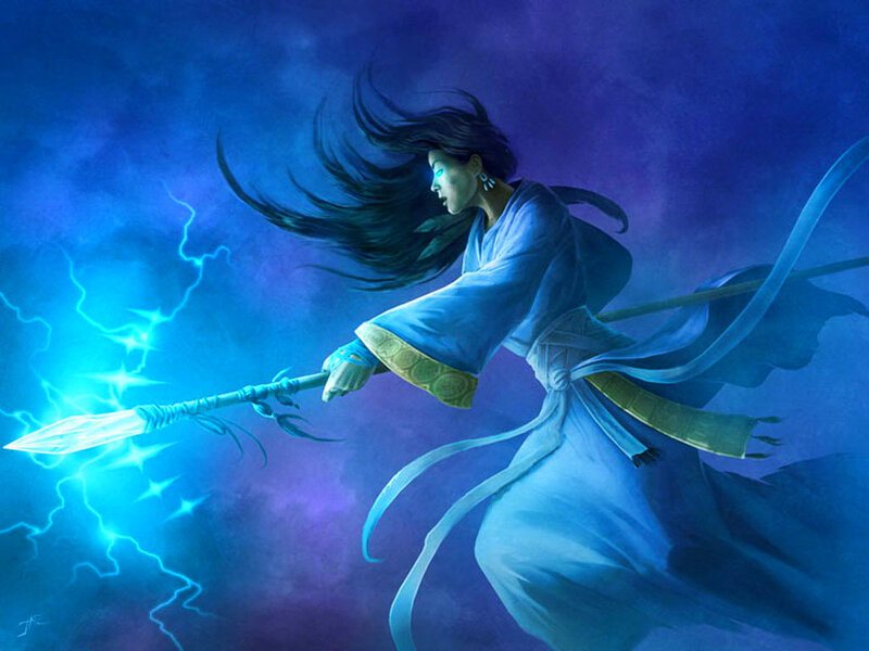 Woman Wielding Lightning Staff