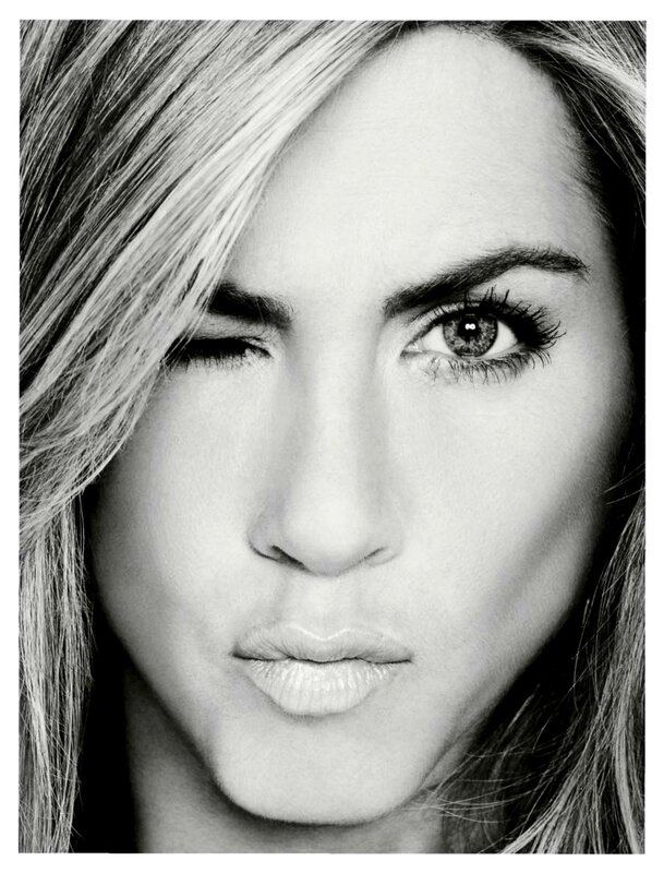woman winking in black and white