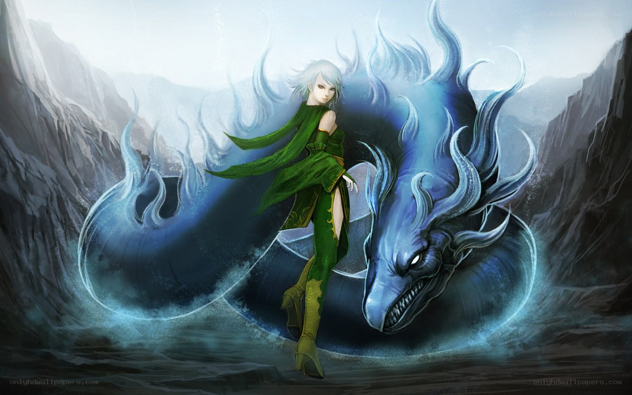 Woman with a blue dragon