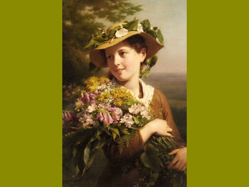 Woman with a bouquet of flowers