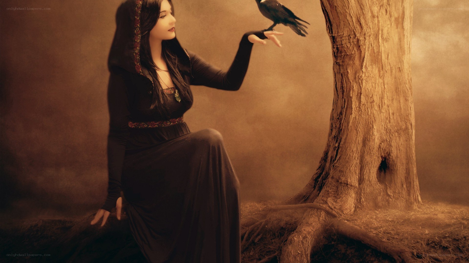 woman with a crow