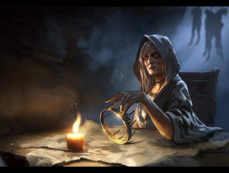 Woman with a crown in candlelight