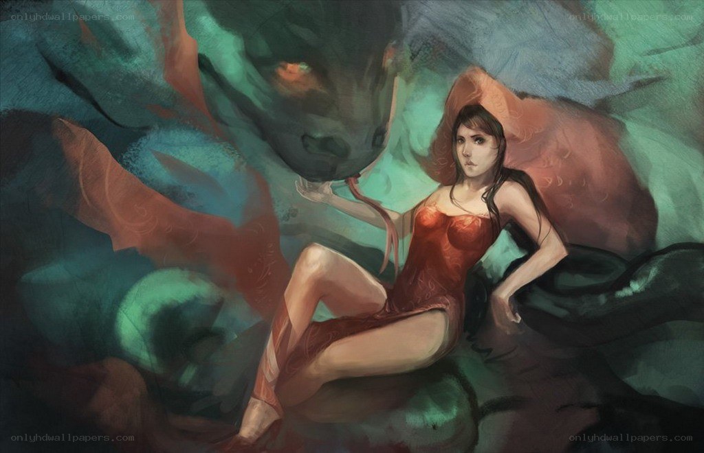 woman with a dragon