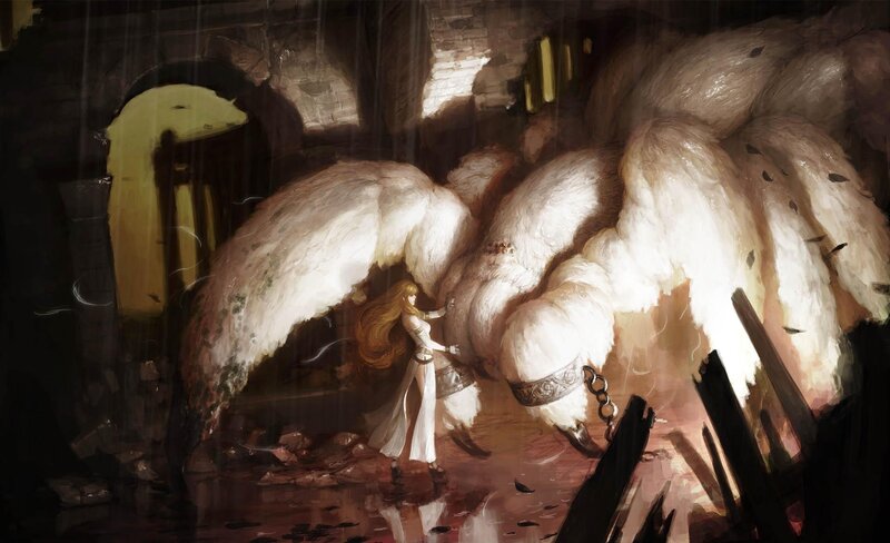 Woman with a giant creature