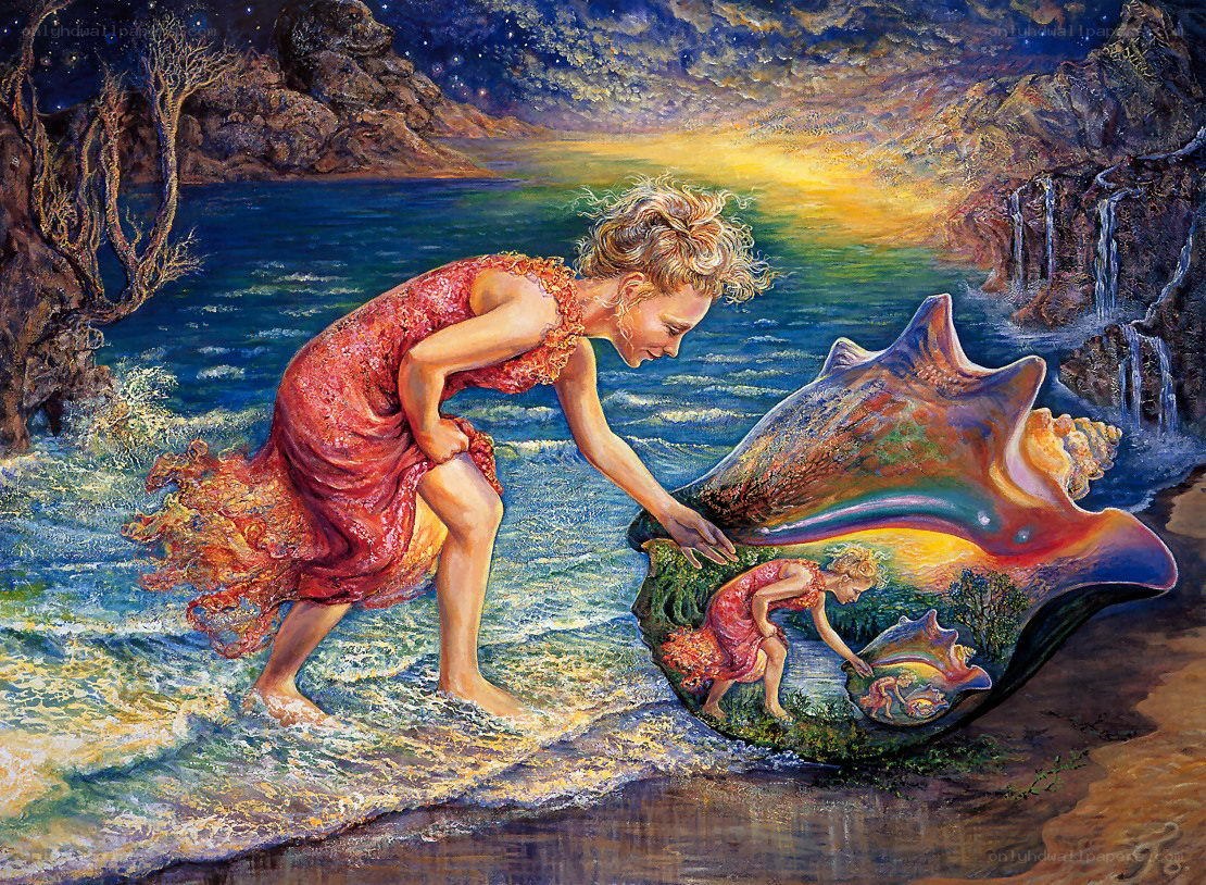 Woman with a giant seashell