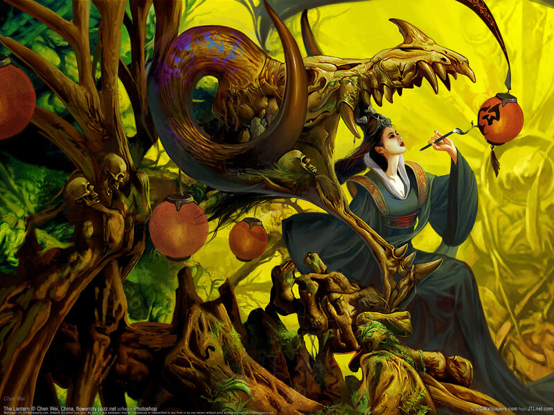 Woman with a lantern and dragon
