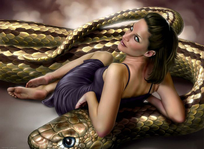 woman with a large snake