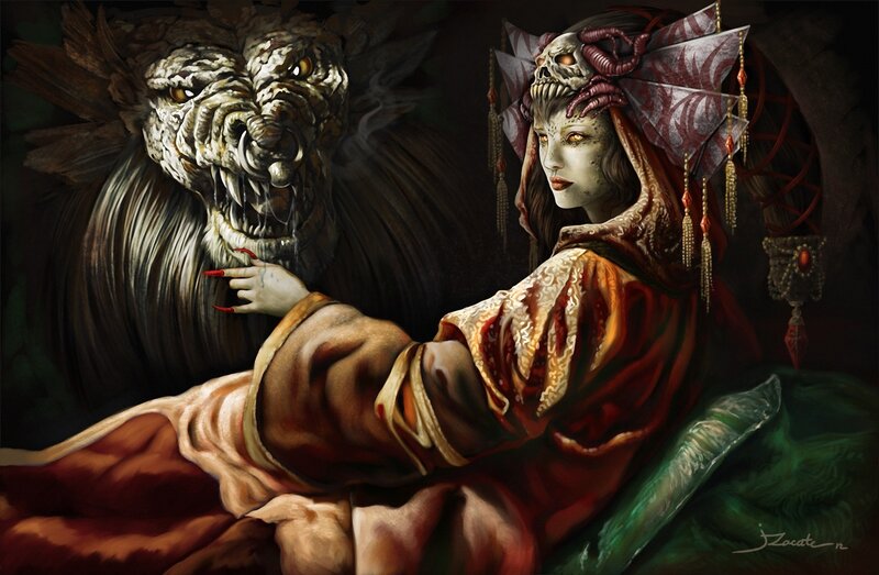 woman with a monster