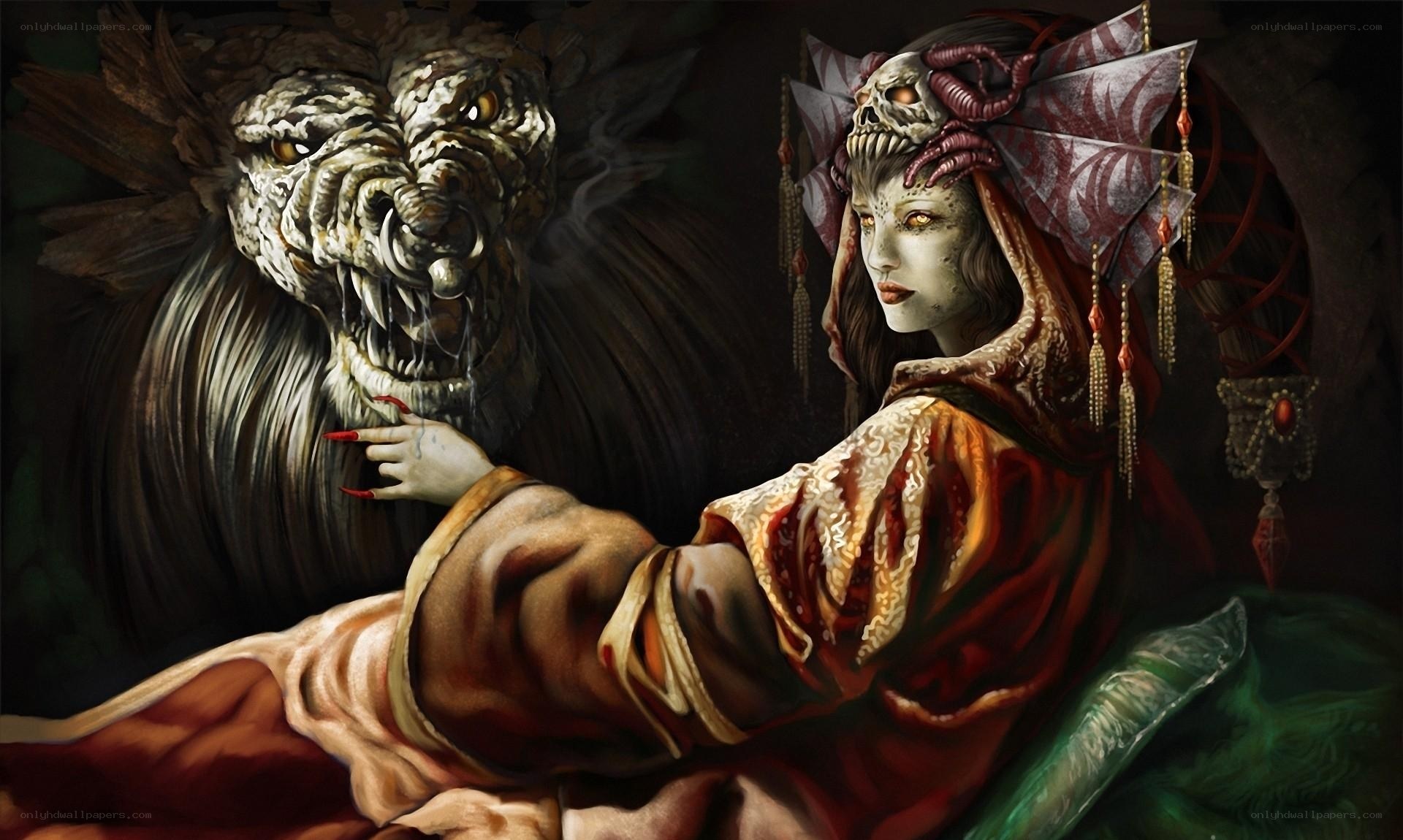 Woman with a monstrous creature
