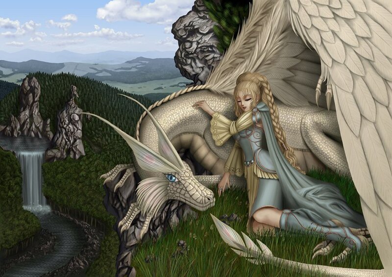 woman with a white dragon
