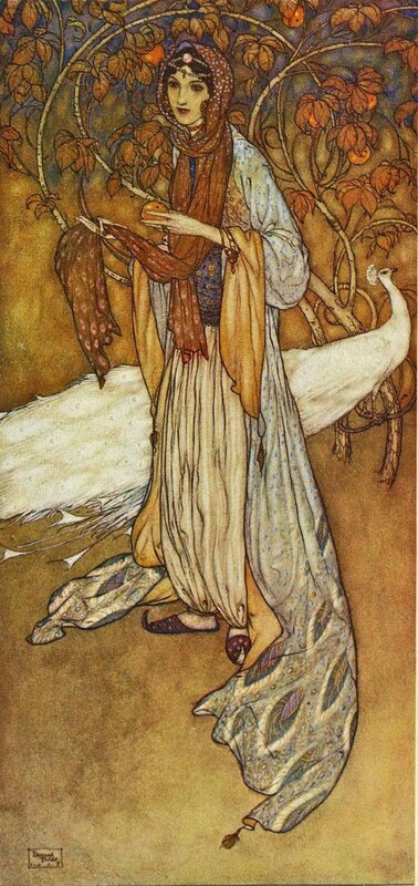 Woman with a white peacock