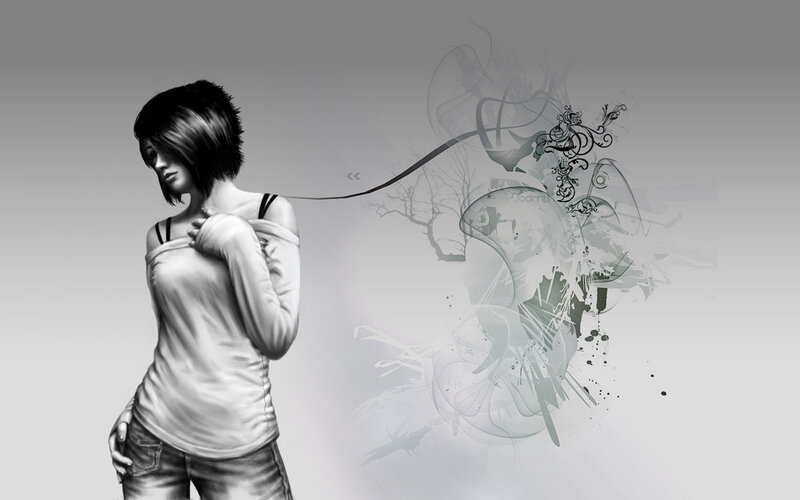 woman with abstract art