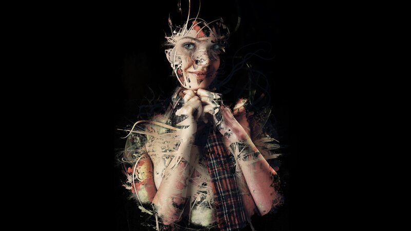 woman with abstract face art