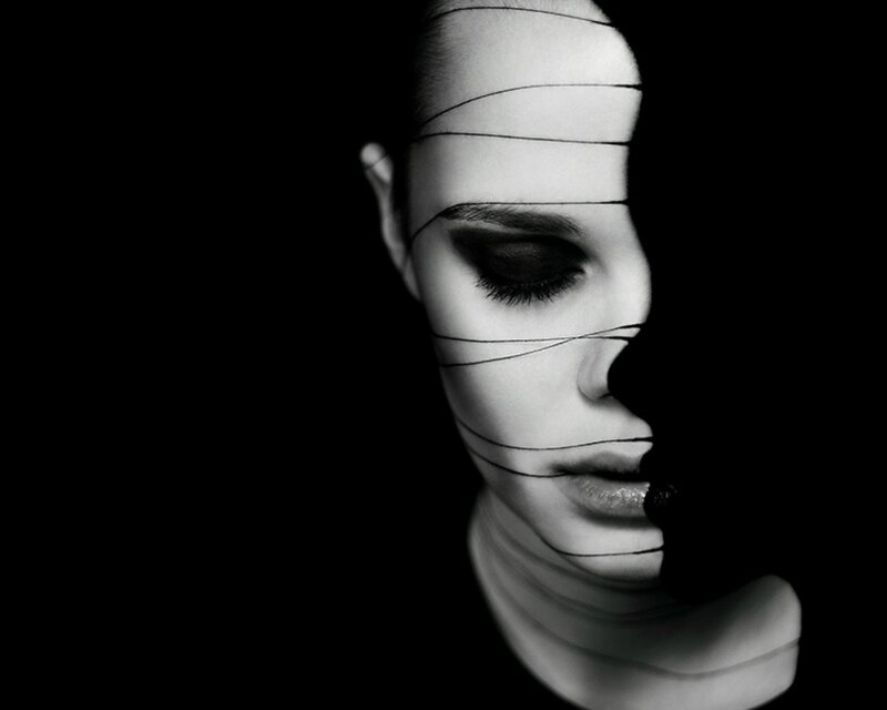 woman with abstract lines