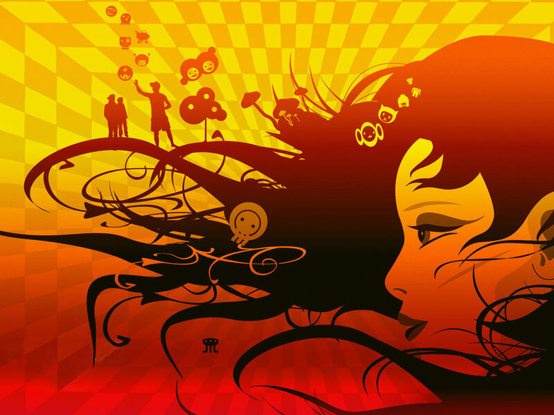 woman with abstract thought bubbles