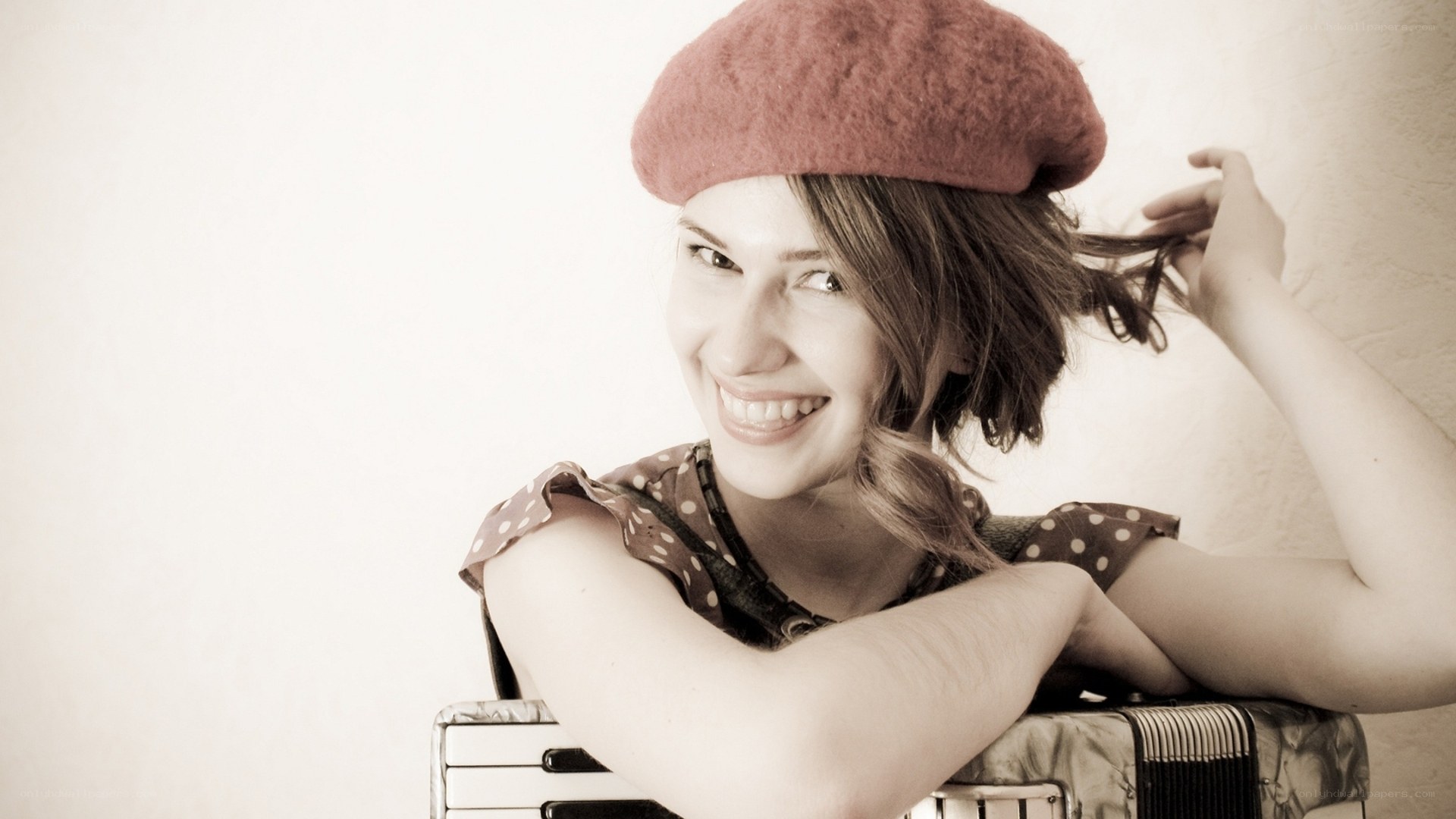 woman with accordion and beret