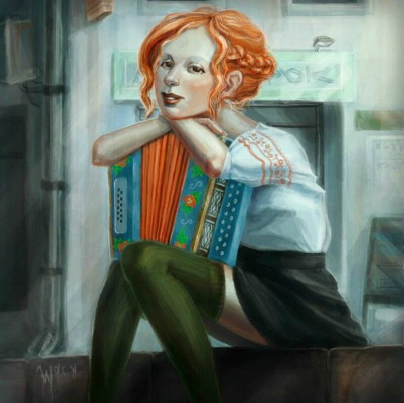 Woman with Accordion — Red