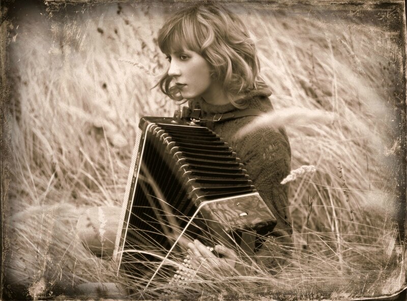 Woman with Accordion — Sepia