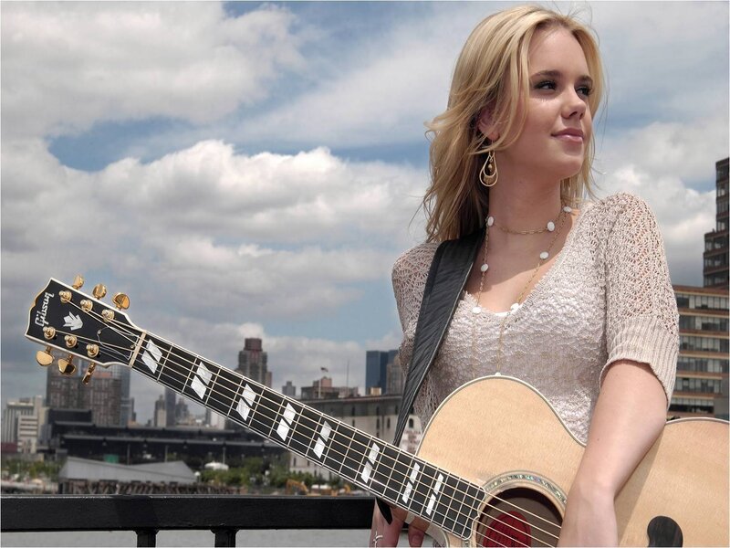 Woman with Acoustic Guitar — Blue