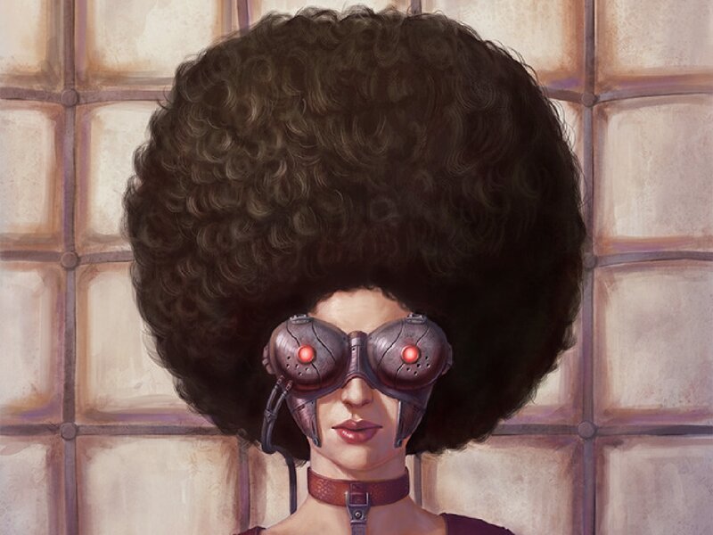 Woman with Afro and Goggles — Brown