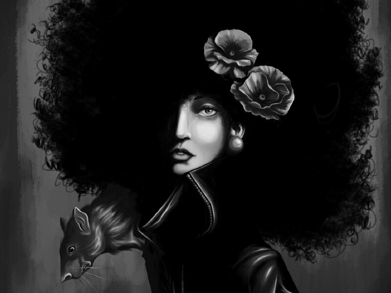 Woman with Afro and Rat