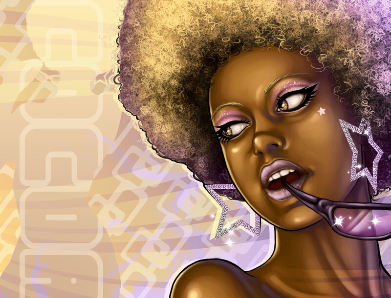 woman with afro and sunglasses